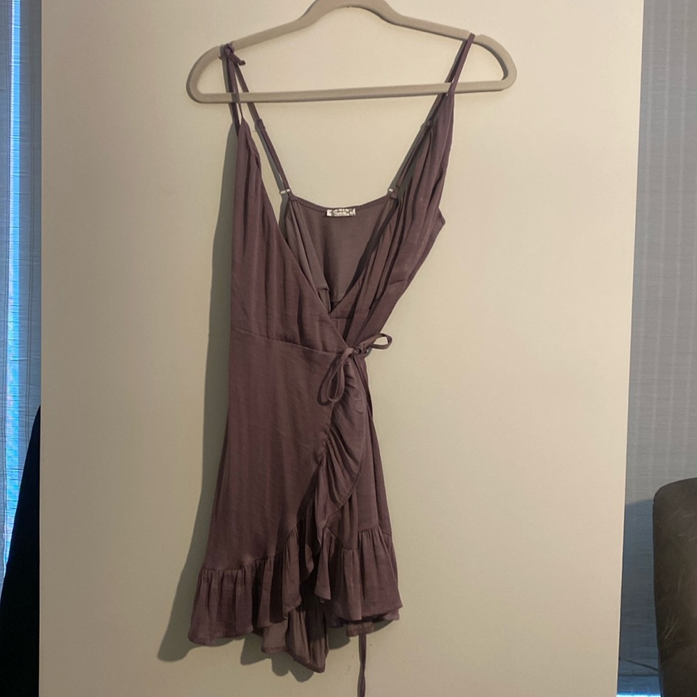 Free People Purple Mini Dress with Ruffle Hem